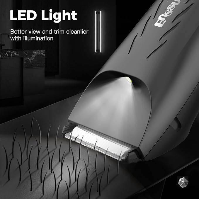 Men Hair Trimmer with Dual-Blades,Electric Waterproof Body Grooming Shaver,Painless Quiet Hygiene Razor with Standing Charging Dock Black