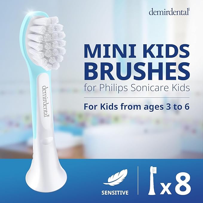 Kids Mini Toothbrush Heads Compatible with Philips Sonicare Kids Toothbrush Heads - Replacement Heads Mini Sensitive - Brush Heads from Ages 3 to 6 - Turquoise - Replaces HX6038-8 Pack