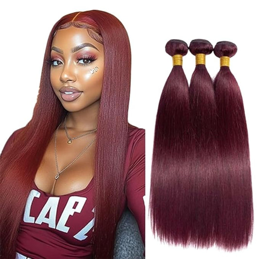 99j Burgundy Straight Bundles Human Hair Wine Red Human Hair Straight Bundles Brazilian Wet and Wavy Soft Silky for Woman 12 14 16 Inch