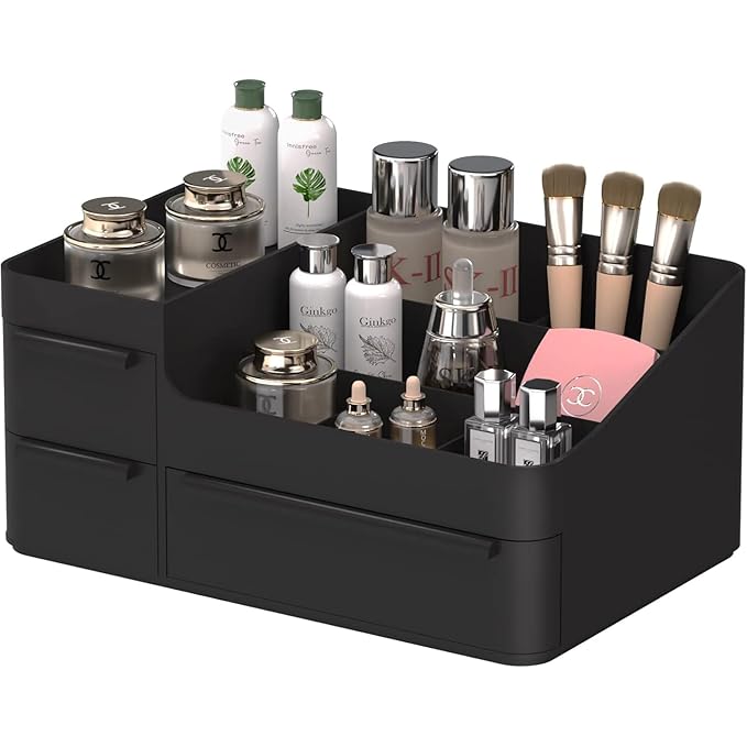 Makeup Organizer with Drawers, Countertop Organizer for Vanity, Bathroom and Bedroom Desk Cosmetics Display Case for Brushes, Lotions, Perfumes, Eyeshadow, Lipstick and Nail Polish
