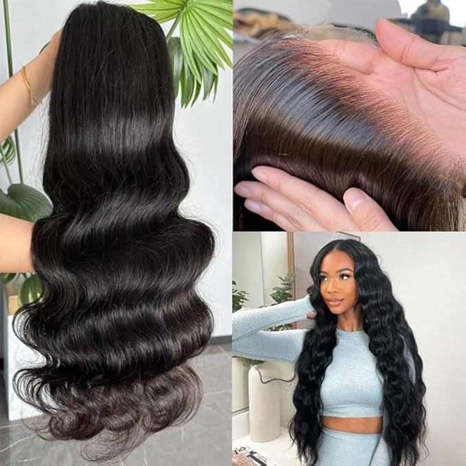 34 Inch Body Wave Lace Front Wigs Human Hair Wigs for Black Women 13x4 HD Transparent Lace Front Wigs Pre Plucked with Baby Hair 180% Density Glueless Wigs Human Hair Natural Black