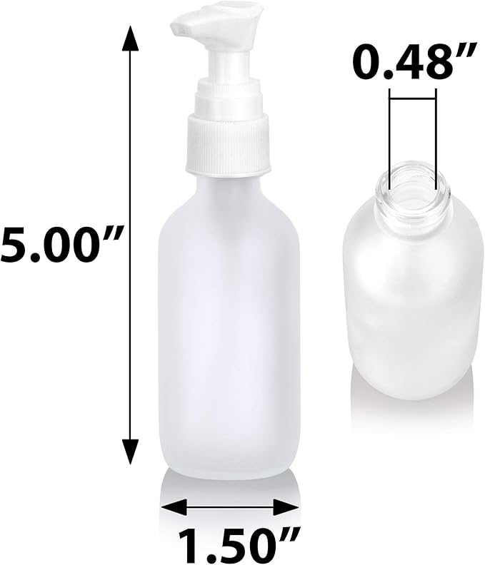 2 oz Frosted Clear Glass Boston Round Bottle with White Lotion Pump (12 Pack)