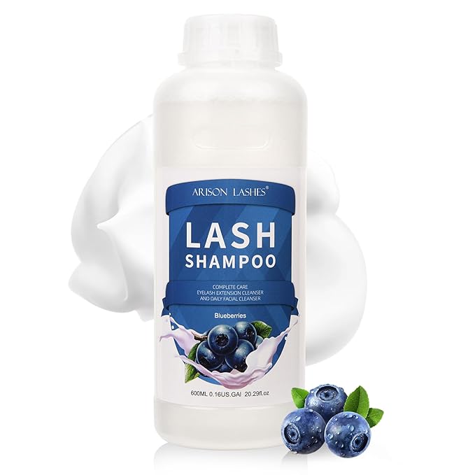 ARISON LASHES Eyelash Extension Shampoo 600ml / Eyelid Foaming Cleanser/Wash for Extensions and Natural Lashes/Paraben & Sulfate Free Safe Makeup & / Professional & Self Use (Blueberry)