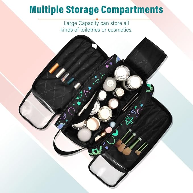 MNSRUU Magic Skulls Makeup Bag - Large Capacity Travel Toiletry Bag with Organizer, Portable Cosmetic Bag for Travel Size