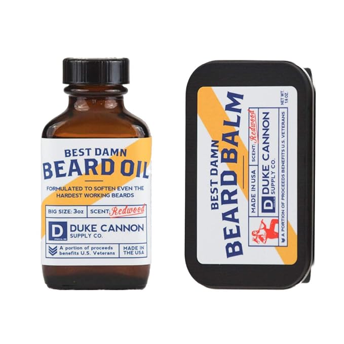 Duke Cannon Supply Co. Best Beard Bundle - 3 oz. Oil & 1.6 oz. Balm, Redwood Scent, Travel Size, 2-Piece Set