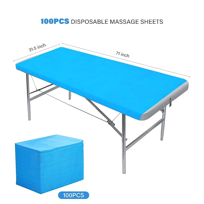 Disposable Bed Sheets, 100Pcs Massage Table Sheets, Non Woven Fabric SPA Bed Cover for Massage Beauty Tattoos, 31.5" x 71" (Blue)