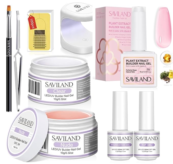 Saviland Builder Nail Gel Set - Clear Nude Nail Strengthen Gel with Pink 15ml Builder Nail Gel In A Bottle
