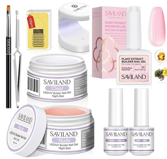 Saviland Builder Nail Gel Set - Clear Nude Nail Strengthen Gel with Pink 15ml Builder Nail Gel In A Bottle