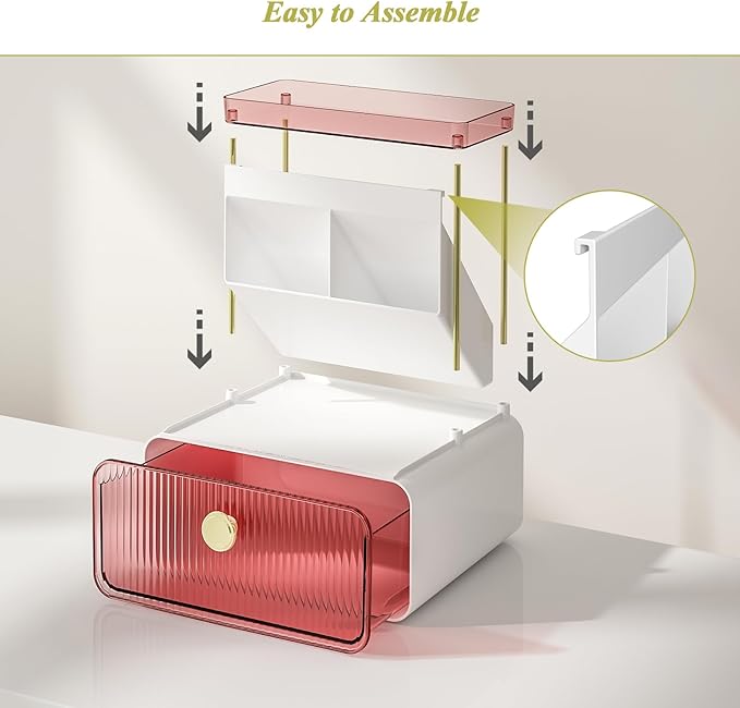 Makeup Organizer with Storage Drawer,Cosmetic Display with Lipsticks Brush Holder Perfume Tray,Organize Cosmetics and Beauty Supplies for Vanity,Dresser,Bathroom,Desktop Organizer,Blush Pink