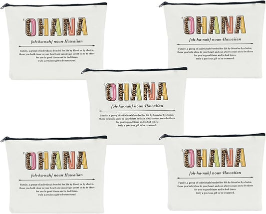 5 PCS Ohana Noun Makeup Bag Family Gifts Hawaiian Gifts Family Gifts Ideas for Women Female Mom Grandma Friend Vacation Holiday Christmas Cosmetic Bag Travel Toiletry Bag
