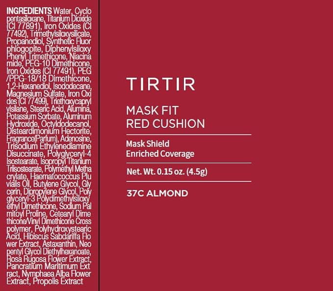 TIRTIR Mask Fit Red Cushion Foundation | Full coverage, Weightless, Skin fit, Satin Glow Finish, Korean Makeup Cushion Foundation (#37C Almond, 0.63 Fl Oz)