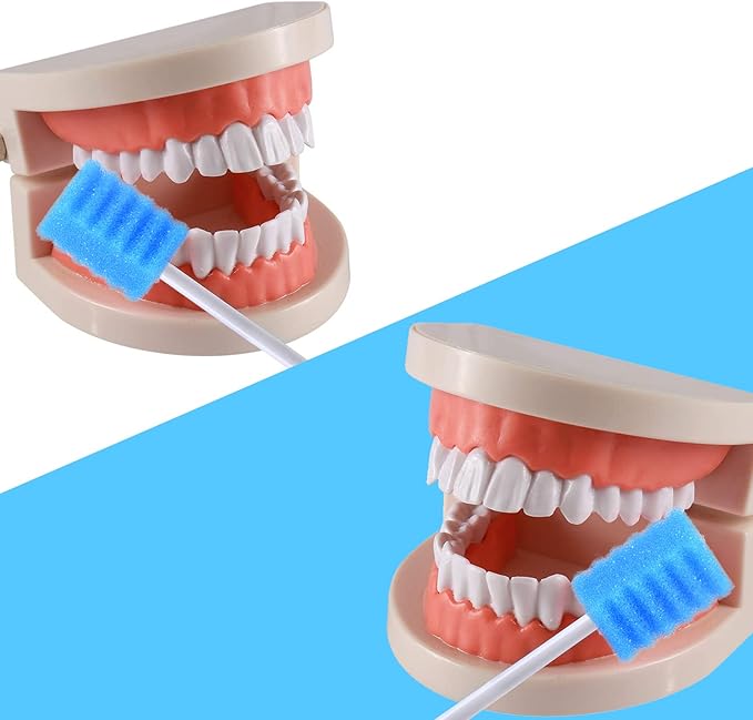 100 PCS Disposable Mouth Swabs Sponge - Oral Care Swabs Unflavored & Sterile Disposable Dental Swabsticks for Mouth & Gum Cleaning Blue