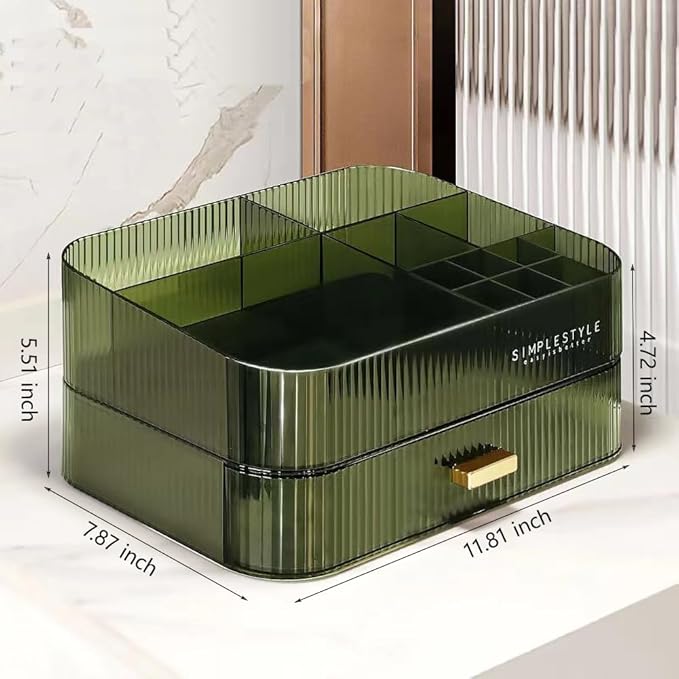 MIUOPUR Makeup Organizer with Stackable Drawers, Bathroom Vanity Organizers and Storage, Ideal for Desk and Dresser Countertops, Great for Cosmetics, skincare, Lipsticks, Nail Care -Green