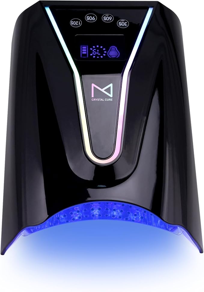 M - Crystal Cure 128W UV/LED Nail Lamp | Fast Curing with 45 Powerful LEDs | Cordless, Rechargeable, Auto Sensor |Gift Mom Professional Gel Nail Dryer for Manicures & Pedicures (Black)
