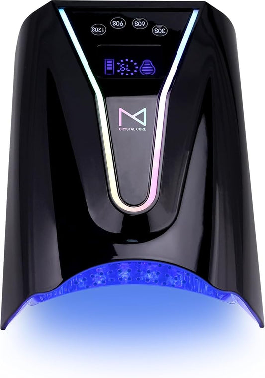 M - Crystal Cure 128W UV/LED Nail Lamp | Fast Curing with 45 Powerful LEDs | Cordless, Rechargeable, Auto Sensor |Gift Mom Professional Gel Nail Dryer for Manicures & Pedicures (Black)