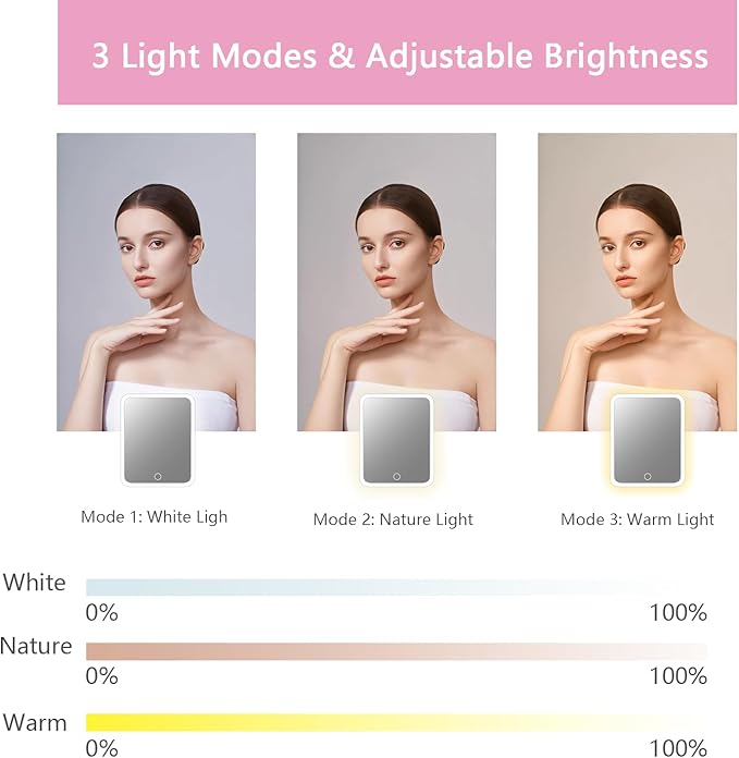 Travel Makeup Bag with LED Lighted Mirror,Cosmetics Organizer, Makeup Bag with 3 Color Lighted Setting, Portable Storage and Adjustable Dividers Travel Makeup Bag(Dark Pink)