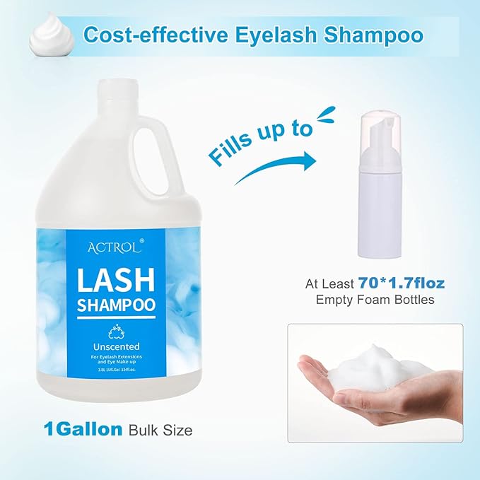 Eyelash Extension Cleanser Gallon Unscented 3.8L Natural Lash Extension Shampoo Professional Eyelid Foaming Cleanser Paraben & Sulfate Free Non-lrritating with Salon and Home Care