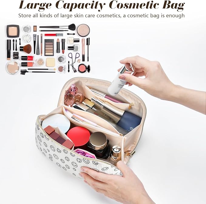 Gifts for Girls, Travel Makeup Bag Christmas Gift Make up Bag Cosmetic Bags for Women, Stuff Bag Cute Quilted Makeup Bag Birthday Gifts for Women/Friend/Mother - Smile