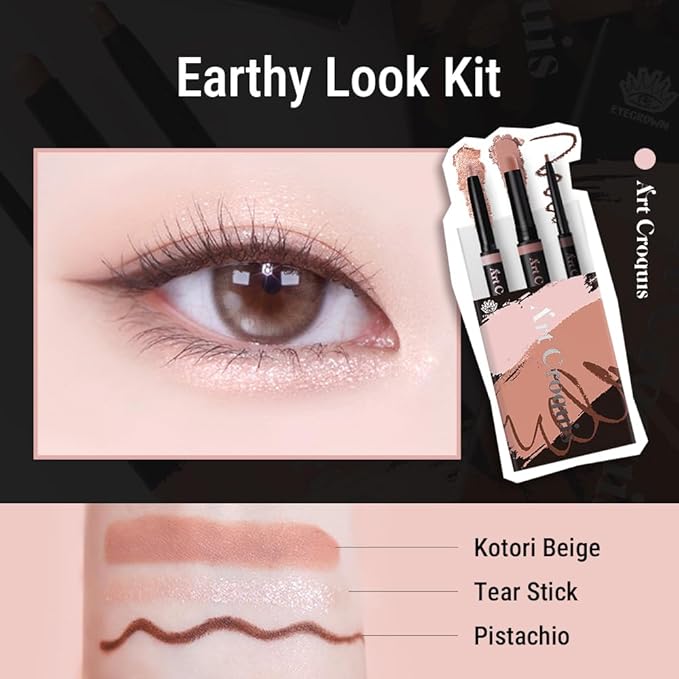 EYECROWN ARTCROQUIS STICK SHADOW LONGLASTICK BROWN EYELINER, smudge resistant, transferproof, waterproof liner, cream pencil [PISTACHIO]