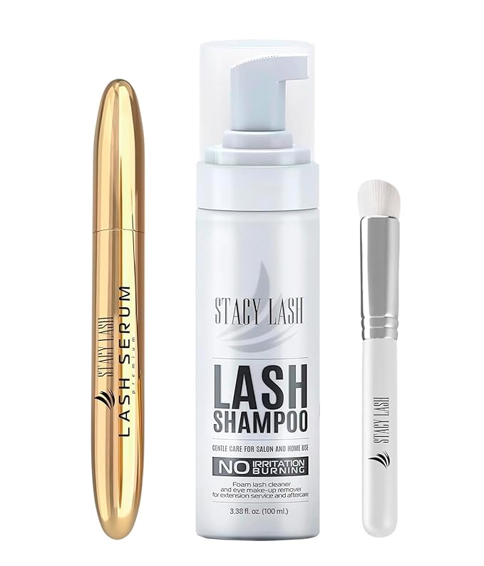 STACY LASH Lash Shampoo 100ml+ Eyelash Growth Serum Eye Makeup Remover + Lash Serum for Eyelash Growth and Thickness/Lash Cleaning Kit of Lash Cleanser + Brush & Eyelash Serum to Grow Lashes…