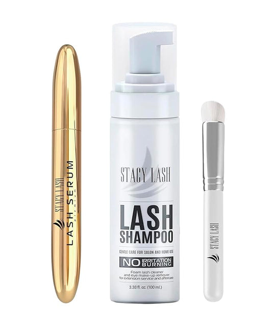 STACY LASH Lash Shampoo 100ml+ Eyelash Growth Serum Eye Makeup Remover + Lash Serum for Eyelash Growth and Thickness/Lash Cleaning Kit of Lash Cleanser + Brush & Eyelash Serum to Grow Lashes…