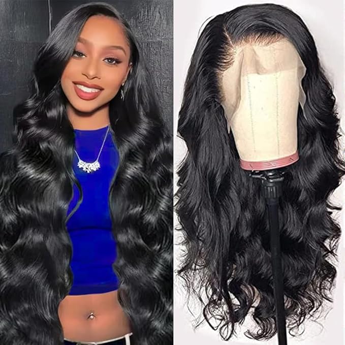 34 Inch Body Wave Lace Front Wigs Human Hair Wigs for Black Women 13x4 HD Transparent Lace Front Wigs Pre Plucked with Baby Hair 180% Density Glueless Wigs Human Hair Natural Black