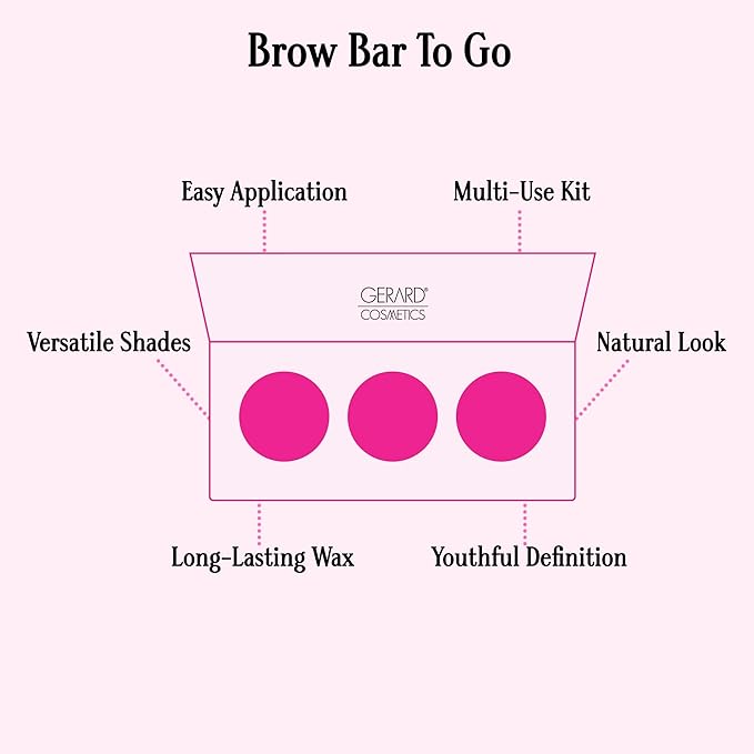 Brow Bar To Go by Gerard Cosmetics (Blonde to Brunette), Eyebrow Trio Kit with Brow Powder, Brow Wax, and Angled Brush, Eyebrow Powder Light Brown, Cruelty Free & Made in the USA