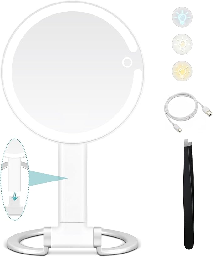 B Beauty Planet 20X Magnifying Mirror with Light, Lighted Makeup Mirror with 20X/1X Magnification, 3 Color Light and Adjustable Brightness, 3-in-1 Multifunctional Makeup Mirror with Lights 2000mAh