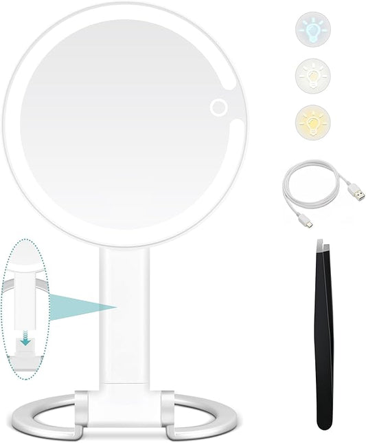 B Beauty Planet 20X Magnifying Mirror with Light, Lighted Makeup Mirror with 20X/1X Magnification, 3 Color Light and Adjustable Brightness, 3-in-1 Multifunctional Makeup Mirror with Lights 2000mAh