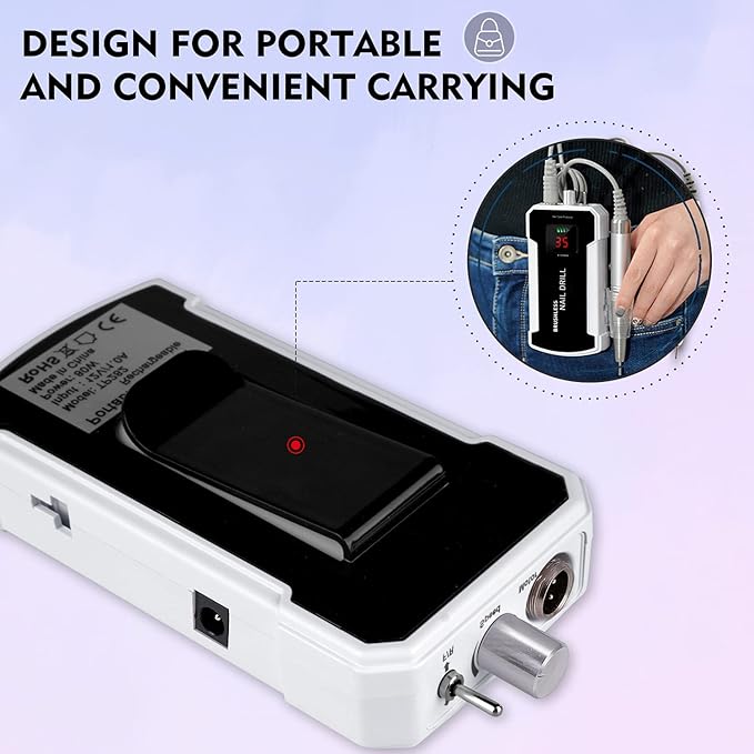 Professional Nail Drill Machine, IMENE 35,000RPM Portable Brushless Nail Drill Rechargeable E-File Nail Drill Perfect for Acrylic, Gel, Natural Nails (Black)