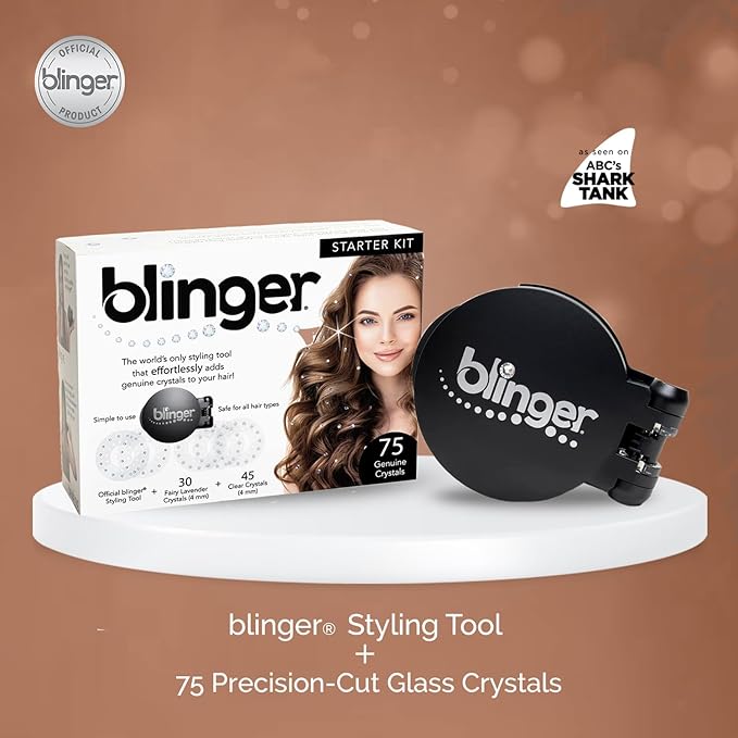 blinger® Starter Kit | Women's Hair Styling Tool + 75 Precision-Cut Glass Crystals | Bling in Seconds! Bedazzling Multi-Faceted Gems | Hair-Safe – Bling In Brush Out