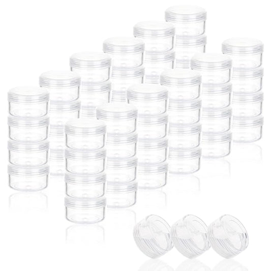 ZEJIA 5 Gram Sample Containers with Lids, Mini Makeup Containers, Empty Plastic Travel Cosmetic Containers with Labels(100 Count, Clear Lid)