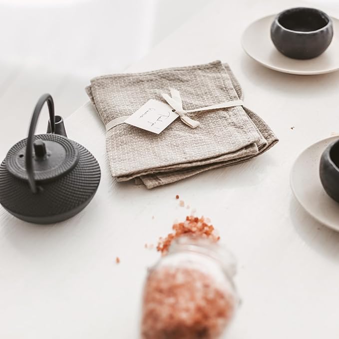 Pure 100% Linen Kitchen Towels - Linen Dish Towels for Kitchen Linens - 13x29-inch Waffle Weave Hand Towels for Bathroom Soft Lightweight Stonewashed Tea Towel Set of 2 Quick-Drying Natural Boho Decor