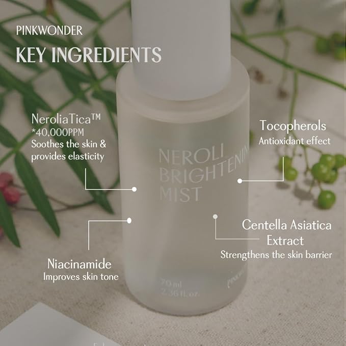 PINKWONDER Neroli Mist 2.36oz (70ml), Hydrating Facial Spray with Neroli & Jojoba Oil, Glowing and Radiant Skin, Antioxidant, Korean Skincare