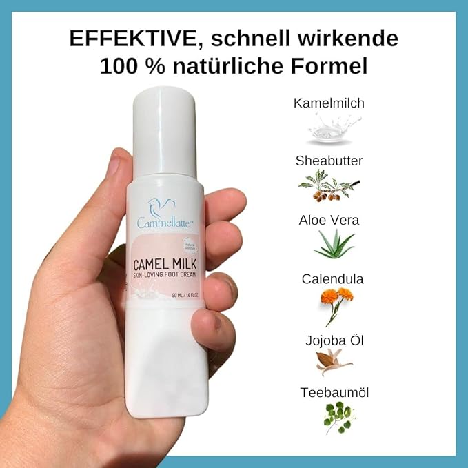 Camel Milk Foot Cream for Dry Cracked Feet With Shea Butter, Tea Tree Oil, Vitamins and Omega Fatty Acids 50 ml