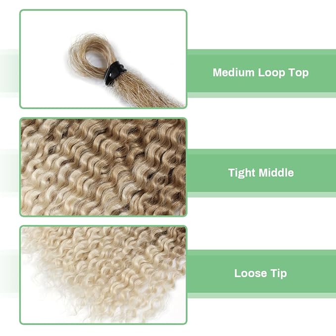 24 In 30 Strands Curly Dreadlock Extensions, Brown to Blonde Synthetic Single Ended Dreads Extensions, 100% Handmade Dreads Hippie Style Dreadlocks for Woman