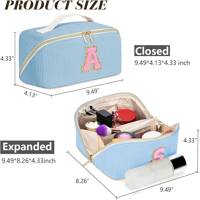 Gifts for Girls, Initial Travel Makeup Bag Women's Day Gift Make up Bag Cosmetic Bags Monther's Day Gifts, Personalized Stuff Bag Cute Makeup Bag Birthday Gifts for Women/Friend/Mother Blue - G