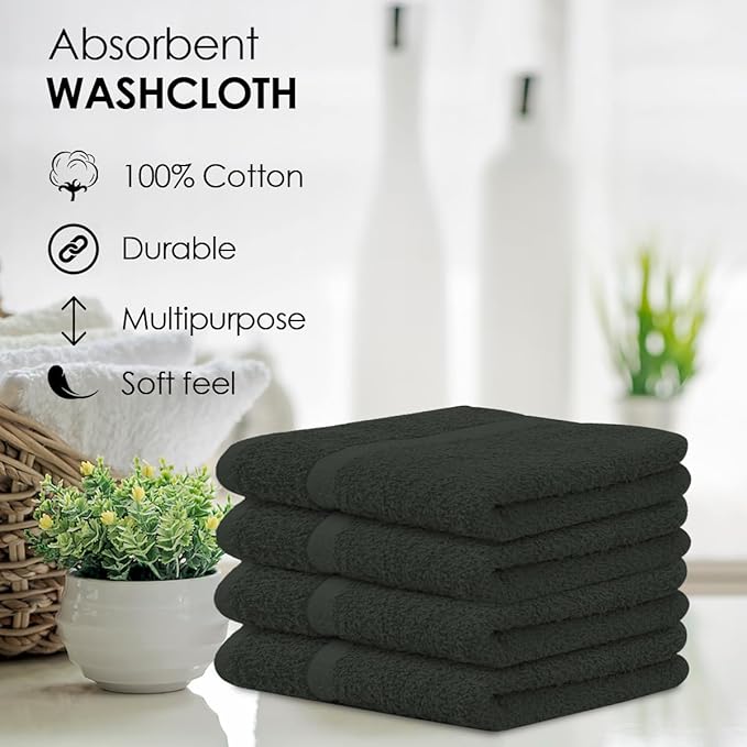 Avalon Towels Cotton Washcloths – (Pack of 60) Size 12x12 Inches, 100% Ring Spun Cotton, Soft & Absorbent Face Towels, Gym Towels, Hotel and Spa Quality, Reusable Fingertip Towels (Gery)