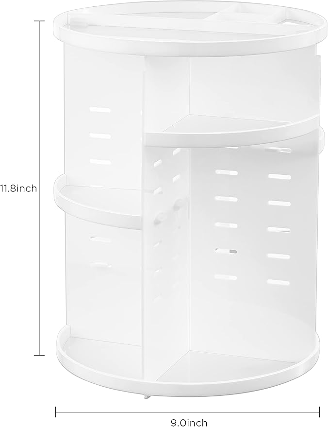 HBlife 360 Rotating Makeup Organizer Adjustable Carousel Large Capacity Revolving Perfume Organizer Skincare Organizers Cosmetic Storage Spinning Holder for Vanity, White