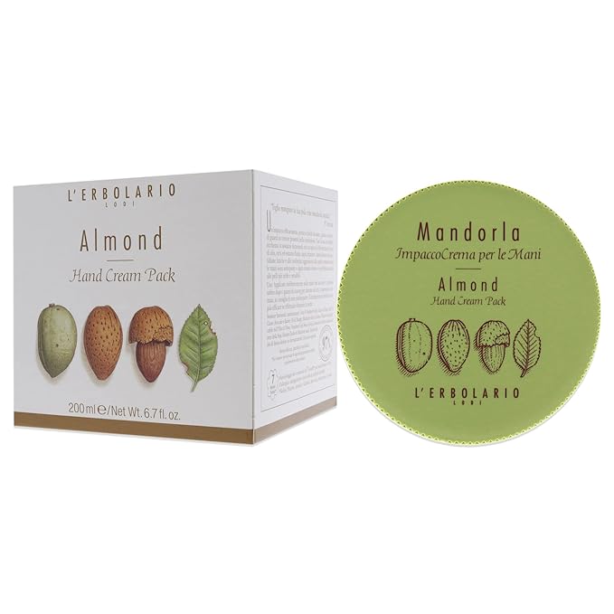 L’Erbolario Almond Hand Cream - Moisturizing Dry Hands Treatment - With Healing Almond Infusions - Sweet, Subtle Amber Fragrance - 6.7 oz
