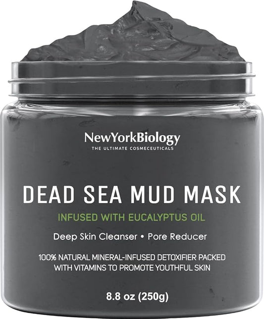 New York Biology Dead Sea Mud Mask for Face and Body Infused with Eucalyptus - Spa Quality Pore Reducer for Acne, Blackheads and Oily Skin - Tightens Skin for A Healthier Complexion - 8.8 oz