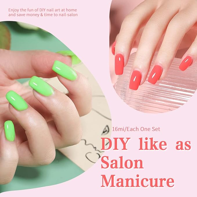 JR 9Colors 0.5oz Neon Gel Nail Polish Set Including Red Pink Nude Blue Orange Gel Polish Kit UV Light Soak Off Polish Home DIY Gift F