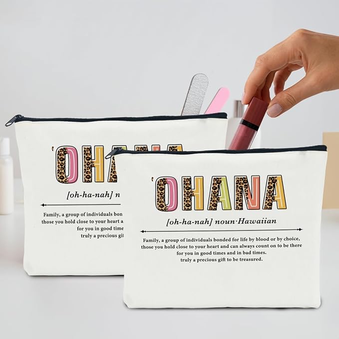2 PCS Ohana Noun Makeup Bag Family Gifts Hawaiian Gifts Family Gifts Ideas for Women Female Mom Grandma Sister Vacation Holiday Christmas Cosmetic Bag Travel Toiletry Bag