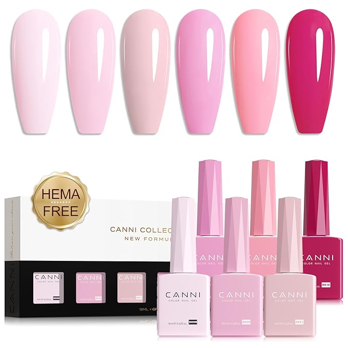 CANNI Pink Gel Nail Polish Set, 6 Colors 9ML Nail Rose Light Pink Gel Nail Polish Soft Pink Set Soak Off Nail Art Design Manicure Salon for Women