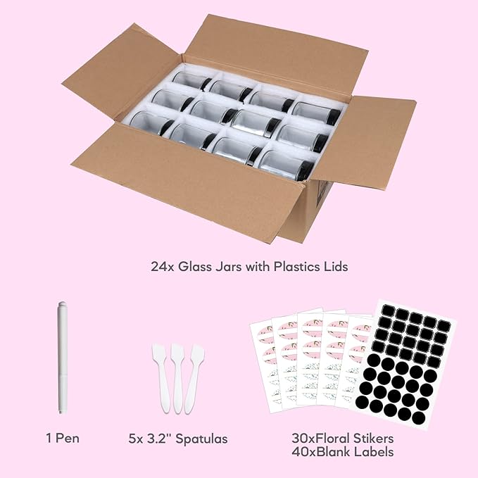 EkkoVla 24 Pack 8 oz Clear Round Glass Jars with 24 Black Lids, Candle Making Jar, Empty Refillable Cosmetic Containers for Lotions, Face Creams, Body Butter, Powders, Ointments, Beauty Products