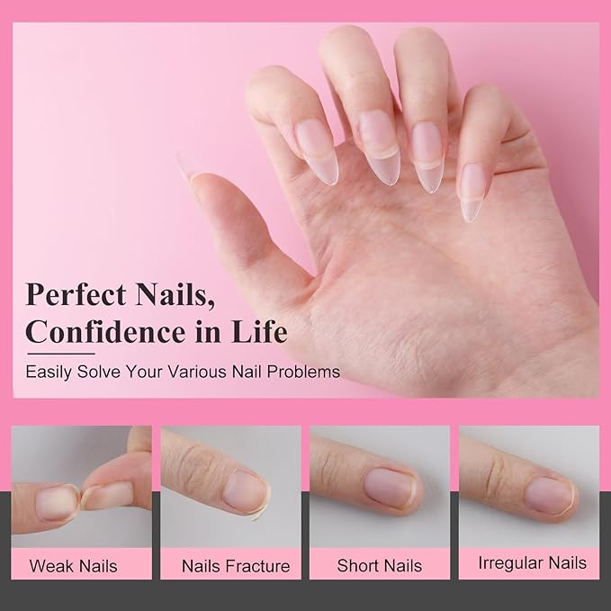 Almond Nail Tips, 360pcs Clear Acrylic Nail Extension Set in 15 Sizes, Matte Medium Almond Full Cover Press on False Nail Tips for DIY Nail Art, Spring Summer DIY Salon Gift