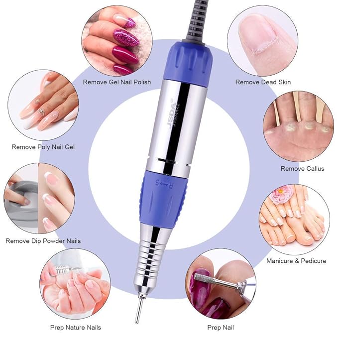Makartt Nail Drill Electric Nail File Machine JD700 Professional 30000RPM Manicure Drill Bundle With 300Pcs Nail File Sanding Bands #80#150#240 Grits Nail Drill Bits Sanding Bands for Nail Drill