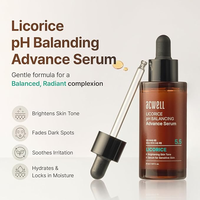 ACWELL Licorice pH Balancing Advanced Facial Serum Ampoule 1.01 fl.oz. - Radiance and Dark Spot care Face Serum for Dull Skin, Reduces Acne and Blemishes, Minimizes Fine Lines, Healthy Glow Skin