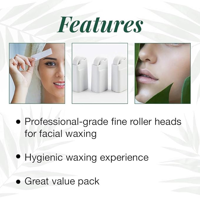 Clean + Easy Small Roller Head – Disposable Roll On Wax Refill Head for DIY Waxing on Eyebrows, Upper Lip, Chin & Small Areas, Easy to Use Waxing Roller Refill, 3-Pack