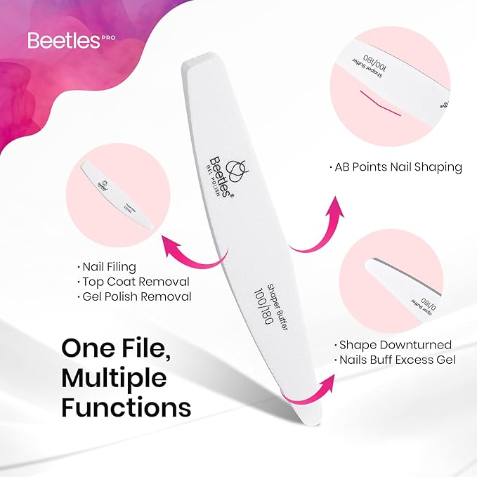 Beetles Nail File Nail Buffer, 52 pcs Sponge File and Buffers for Natural Nails, Double Sides Emery Boards for Nails, Nail Buffer and Shine Kit Nail Filer, 100/180 Grit Nail Files Fingernail Files